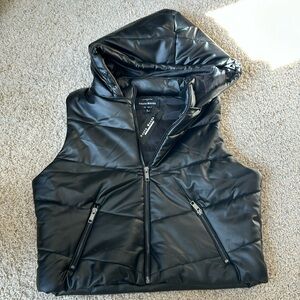 Black (fake) leather vest with hood